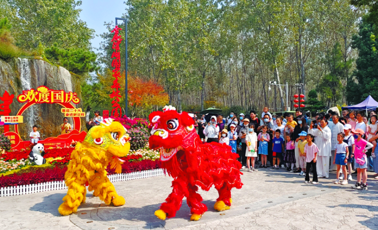 传统舞狮表演欢度国庆佳节