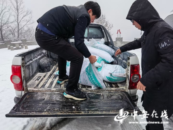 青山镇政府工作人员正在准备工业用盐清理路面积雪.JPG